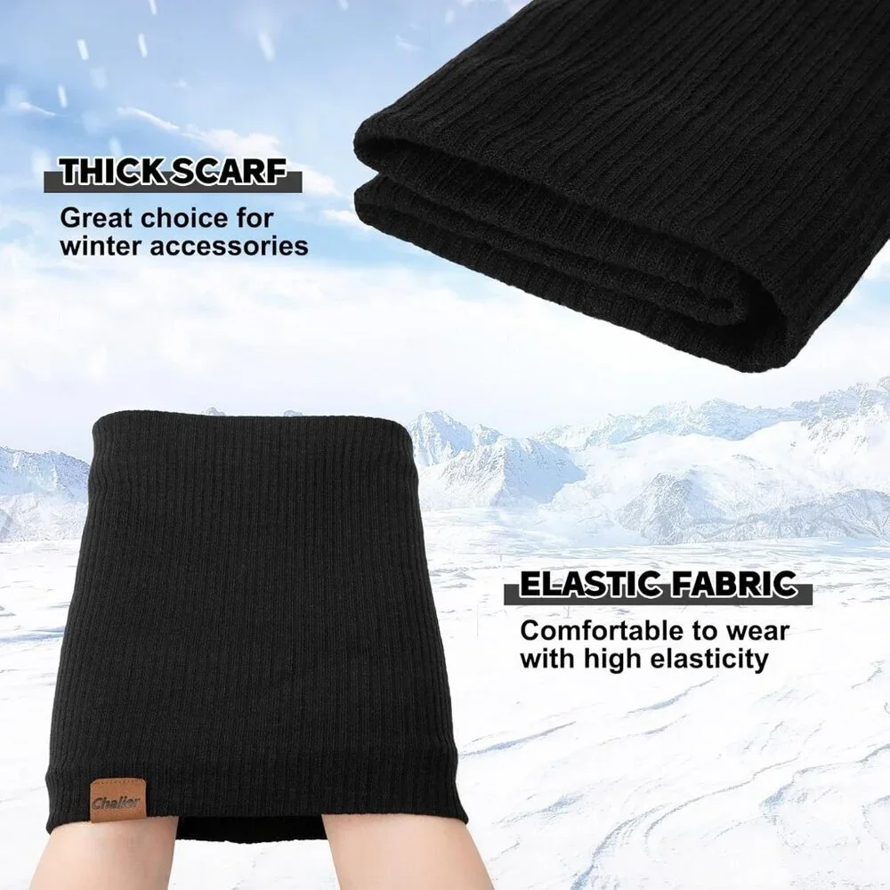 Women's H-black + red Scarf Winter Double-Layer Neck Warmer Knit Fleece